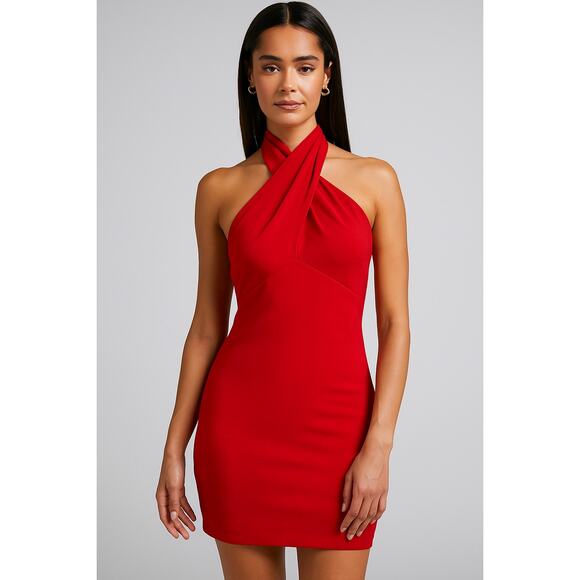 The Sei NWT Red Twist Front Halter Mini Dress Size 6 Cocktail Holiday Party - Picture 1 of 8